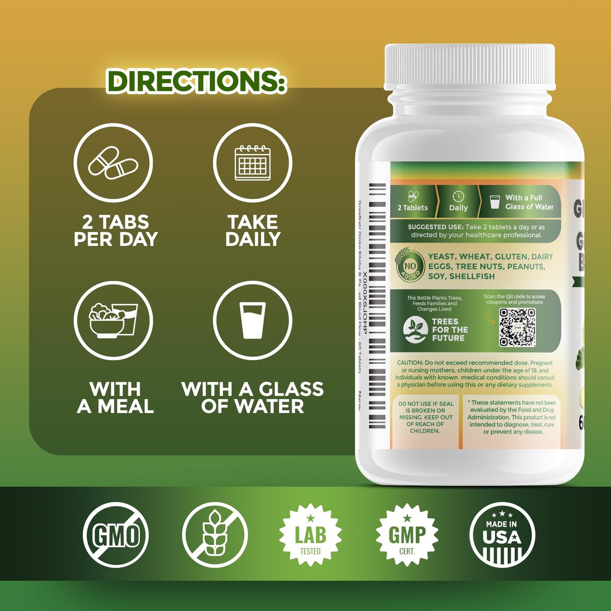 GreeNatr Ginko Biloba & Panax Ginseng Supplement – Gedächtnis & Konzentration, 60 Tabletten