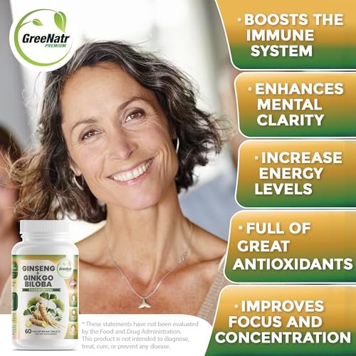 GreeNatr Ginko Biloba & Panax Ginseng Supplement – Gedächtnis & Konzentration, 60 Tabletten