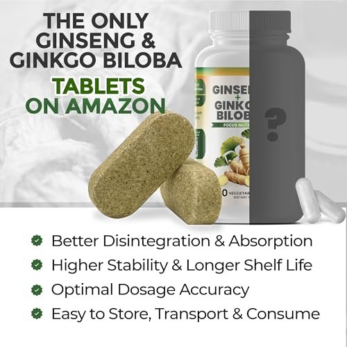 GreeNatr Ginko Biloba & Panax Ginseng Supplement – Gedächtnis & Konzentration, 60 Tabletten