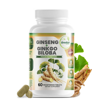 GreeNatr Ginko Biloba & Panax Ginseng Supplement – Gedächtnis & Konzentration, 60 Tabletten