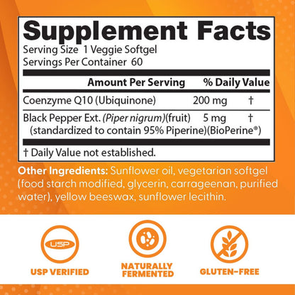Doctor's Best CoQ10 200 mg mit BioPerine – Hochdosiertes Coenzym Q10 für Herzgesundheit & Antioxidans Unterstützung, 60 vegane Softgels