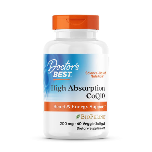 Doctor's Best CoQ10 200 mg mit BioPerine – Hochdosiertes Coenzym Q10 für Herzgesundheit & Antioxidans Unterstützung, 60 vegane Softgels