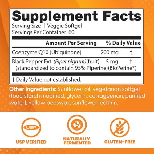 Doctor's Best CoQ10 200 mg mit BioPerine – Hochdosiertes Coenzym Q10 für Herzgesundheit & Antioxidans Unterstützung, 60 vegane Softgels