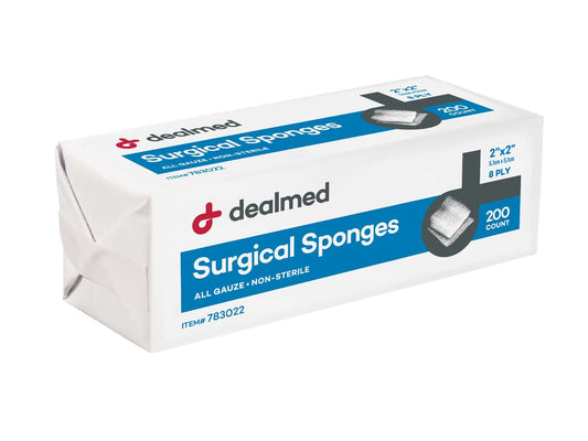 Dealmed 2" x 2" Chirurgische Schwämme, 8-lagig, saugfähige Mullkompressen zur Wundversorgung, für Erste-Hilfe-Sets und medizinische Einrichtungen, 200 Stück (1 Packung)