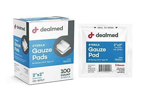 Dealmed 5 x 5 cm sterile Mullkompressen (100 Stück) – einzeln verpackte Wundauflagen für Erste-Hilfe-Set und medizinische Einrichtungen