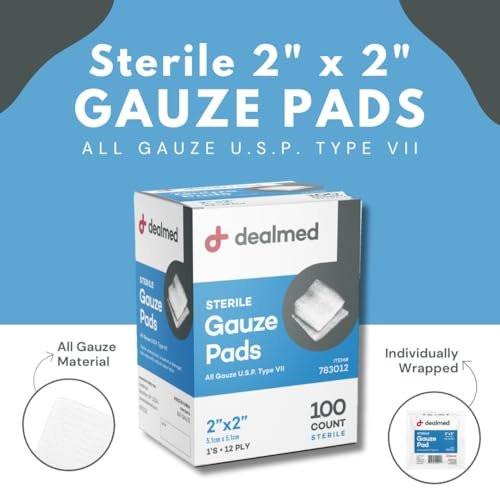 Dealmed 5 x 5 cm sterile Mullkompressen (100 Stück) – einzeln verpackte Wundauflagen für Erste-Hilfe-Set und medizinische Einrichtungen