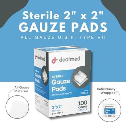 Dealmed 5 x 5 cm sterile Mullkompressen (100 Stück) – einzeln verpackte Wundauflagen für Erste-Hilfe-Set und medizinische Einrichtungen