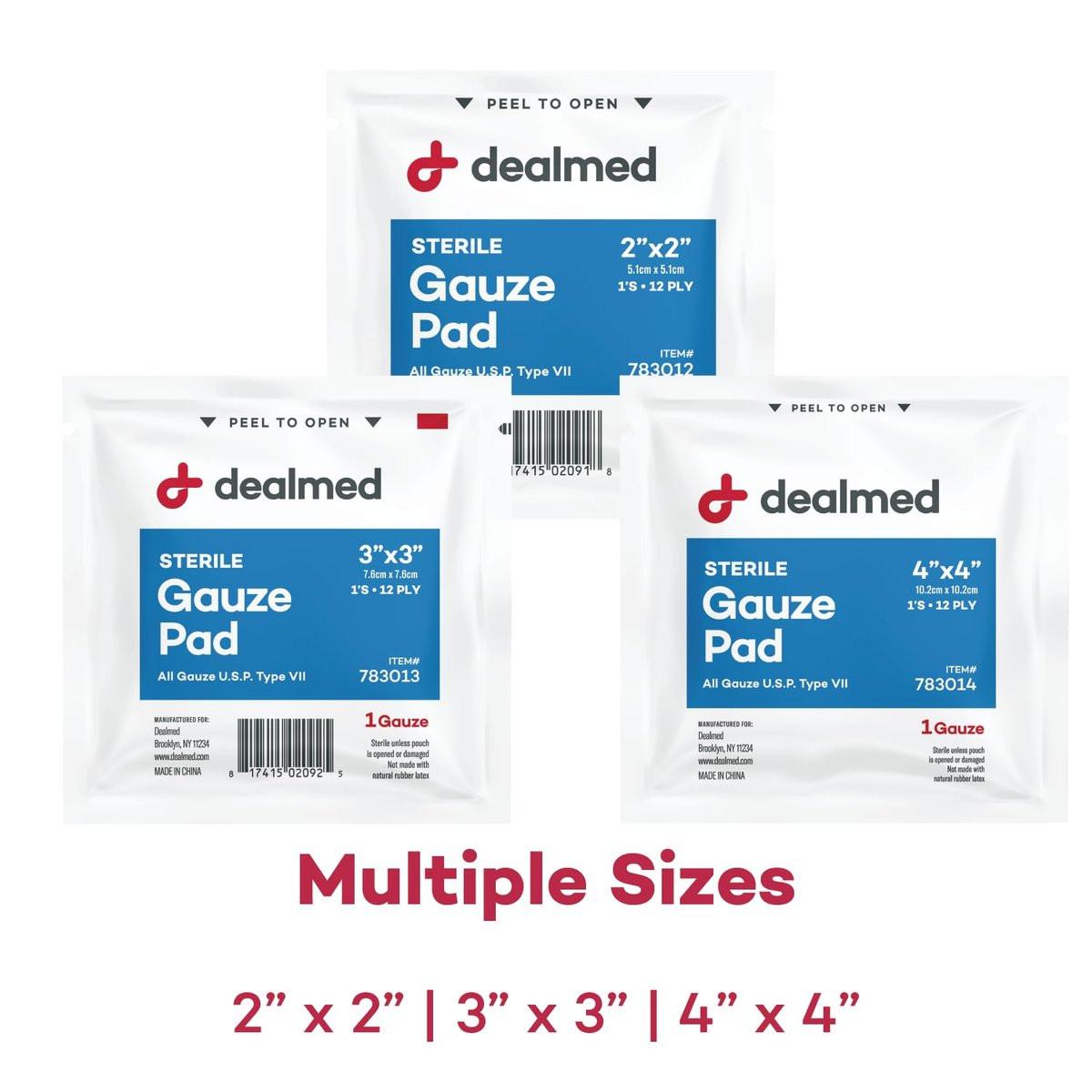 Dealmed 3'' x 3'' Sterile Mullkompressen (100 Stück) – Einweg und einzeln verpackte medizinische Wundauflagen für Erste-Hilfe-Set und medizinische Einrichtungen (Packung mit 1)