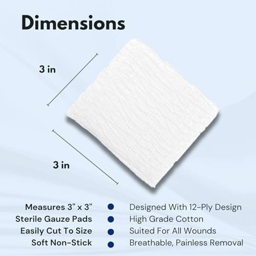 Dealmed 3'' x 3'' Sterile Mullkompressen (100 Stück) – Einweg und einzeln verpackte medizinische Wundauflagen für Erste-Hilfe-Set und medizinische Einrichtungen (Packung mit 1)