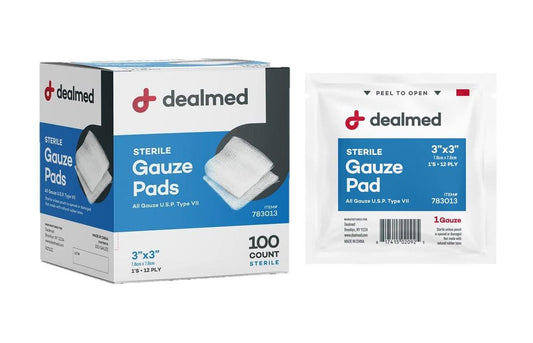 Dealmed 3'' x 3'' Sterile Mullkompressen (100 Stück) – Einweg und einzeln verpackte medizinische Wundauflagen für Erste-Hilfe-Set und medizinische Einrichtungen (Packung mit 1)