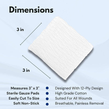 Dealmed 3'' x 3'' Sterile Mullkompressen (100 Stück) – Einweg und einzeln verpackte medizinische Wundauflagen für Erste-Hilfe-Set und medizinische Einrichtungen (Packung mit 1)