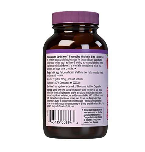 Bluebonnet Nutrition EarthSweet Melatonin 3 mg – schnell wirkende Lutschtabletten für erholsamen Schlaf – 120 Kirsch-Lutschtabletten, vegan, glutenfrei