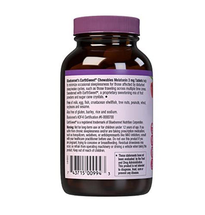 Bluebonnet Nutrition EarthSweet Melatonin 3 mg – Schnell lösliche Tabletten für erholsamen Schlaf & Entspannung – Vegan, glutenfrei – 60 Tabletten (Himbeergeschmack)