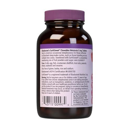 Bluebonnet Nutrition EarthSweet Melatonin 5 mg – Schnell lösliche Kautabletten für erholsamen Schlaf und Entspannung – Himbeergeschmack – 120 Tabletten – Glutenfrei, vegan