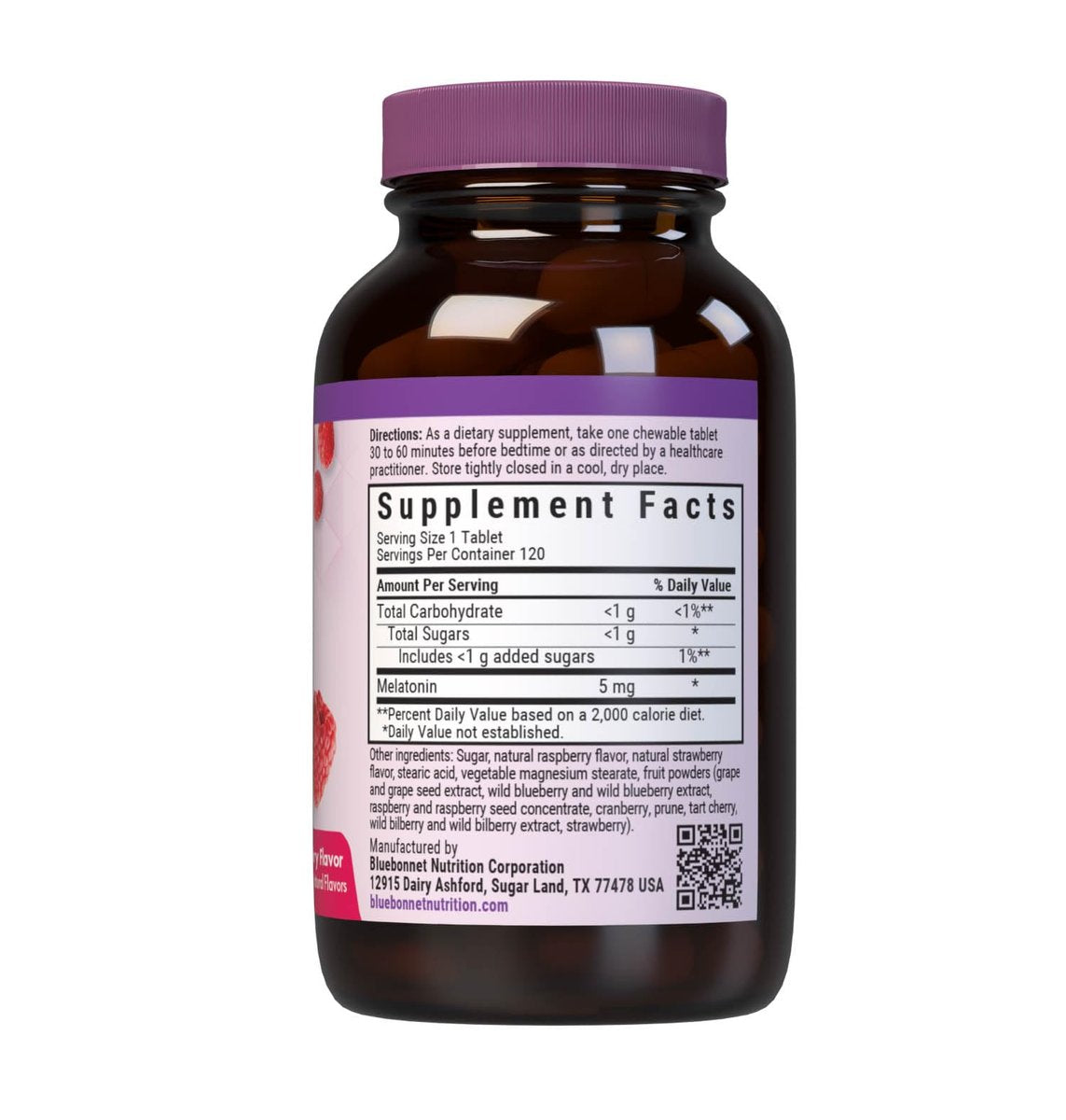 Bluebonnet Nutrition EarthSweet Melatonin 5 mg – Schnell lösliche Kautabletten für erholsamen Schlaf und Entspannung – Himbeergeschmack – 120 Tabletten – Glutenfrei, vegan