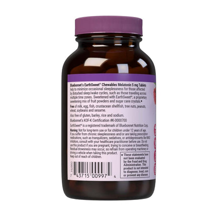Bluebonnet Nutrition EarthSweet Melatonin 5 mg – Schnell lösliche Kautabletten für erholsamen Schlaf und Entspannung – Himbeergeschmack – 120 Tabletten – Glutenfrei, vegan
