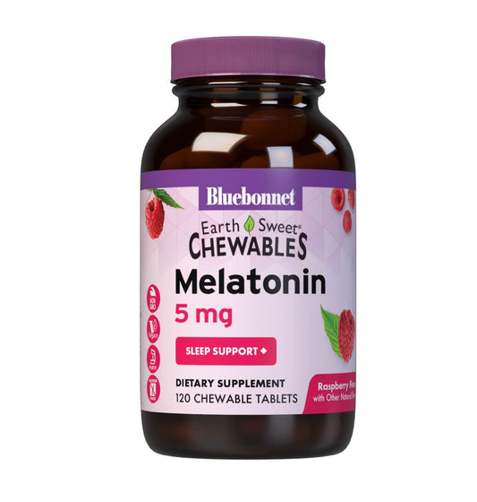 Bluebonnet Nutrition EarthSweet Melatonin 5 mg – Schnell lösliche Kautabletten für erholsamen Schlaf und Entspannung – Himbeergeschmack – 120 Tabletten – Glutenfrei, vegan