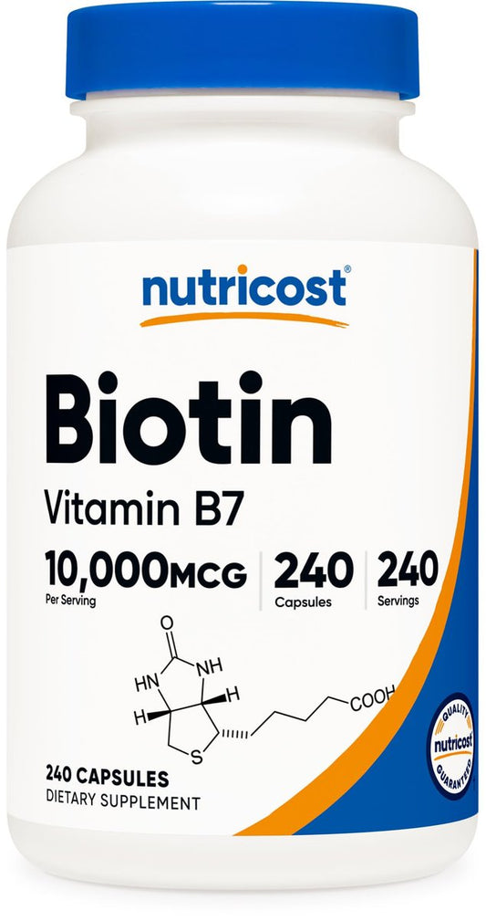 Nutricost Biotin 10.000 mcg (10 mg) Vitamin B7 Nahrungsergänzungsmittel - 240 Kapseln, Vegetarisch, Glutenfrei, Ohne Gentechnik