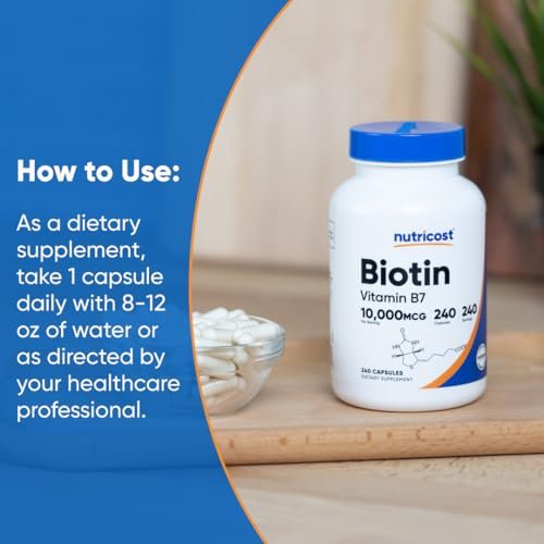 Nutricost Biotin 10.000 mcg (10 mg) Vitamin B7 Nahrungsergänzungsmittel - 240 Kapseln, Vegetarisch, Glutenfrei, Ohne Gentechnik