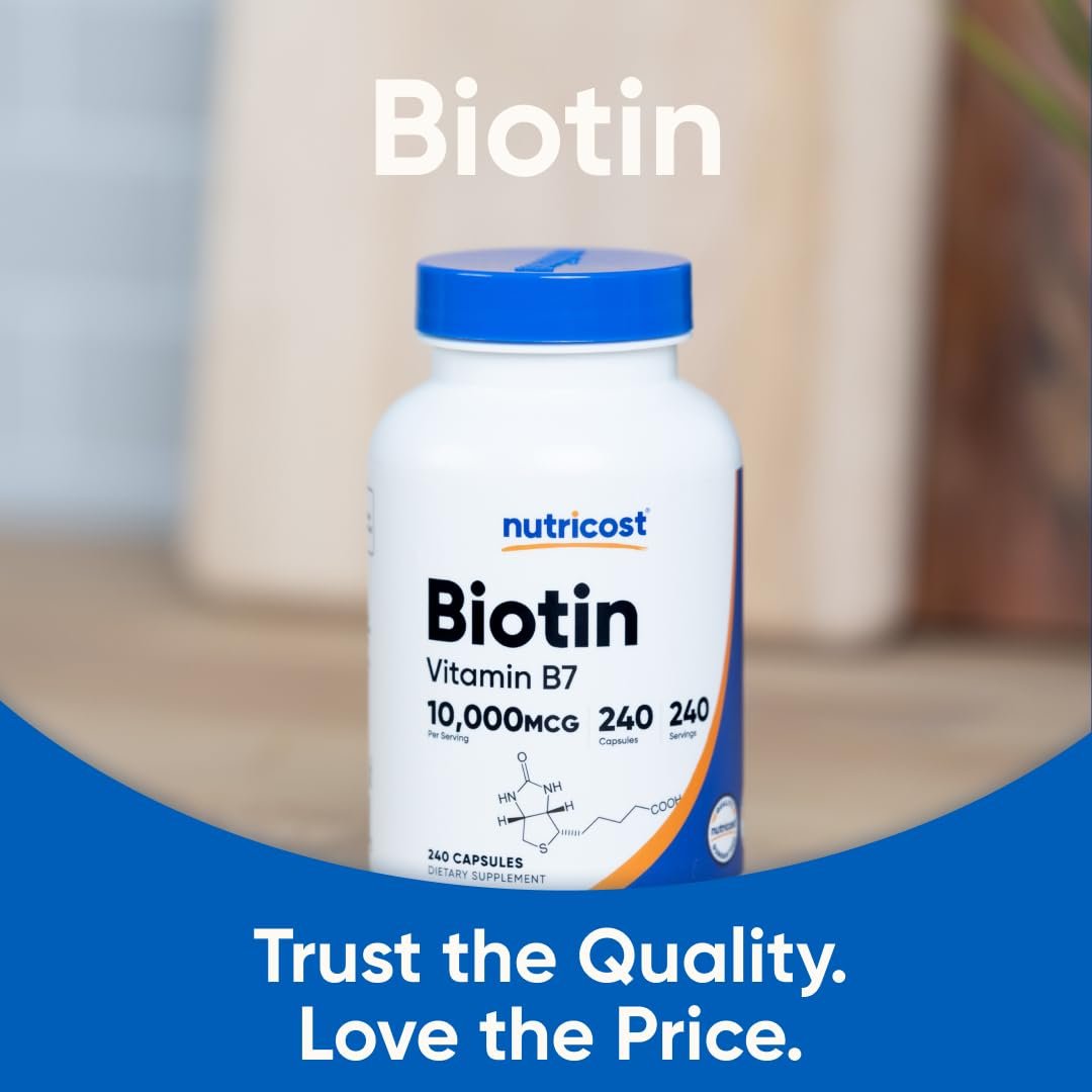 Nutricost Biotin 10.000 mcg (10 mg) Vitamin B7 Nahrungsergänzungsmittel - 240 Kapseln, Vegetarisch, Glutenfrei, Ohne Gentechnik