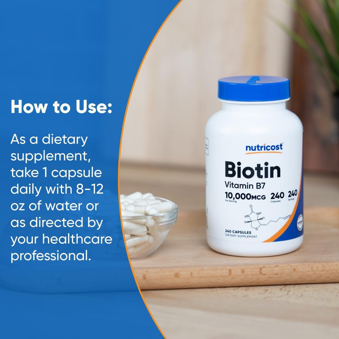 Nutricost Biotin 10.000 mcg (10 mg) Vitamin B7 Nahrungsergänzungsmittel - 240 Kapseln, Vegetarisch, Glutenfrei, Ohne Gentechnik