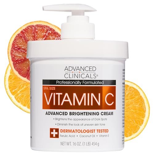 Advanced Clinicals Vitamin C Creme – Aufhellende Körperlotion für gleichmäßigen Hautton, 16 Unzen