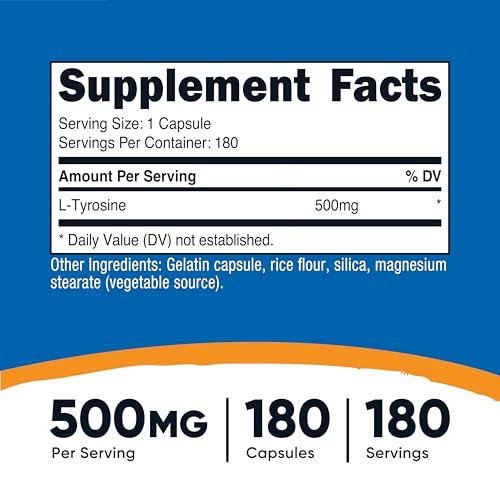 Nutricost L-Tyrosin 500mg, 180 Kapseln – Glutenfrei & Nicht-GVO