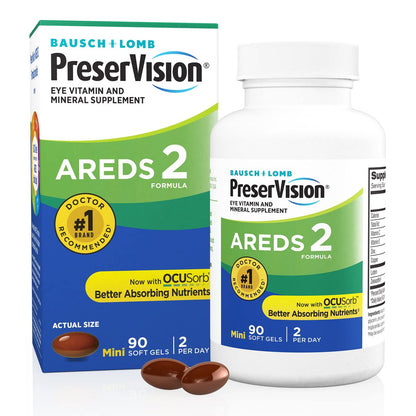PreserVision AREDS 2 Augenvitamine – Lutein & Zeaxanthin mit Vitamin C, E, Zink & Kupfer, 90 Minigel-Kapseln