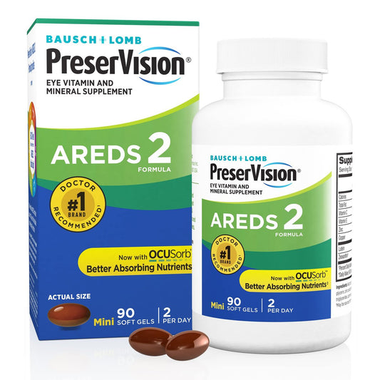 PreserVision AREDS 2 Augenvitamine – Lutein & Zeaxanthin mit Vitamin C, E, Zink & Kupfer, 90 Minigel-Kapseln