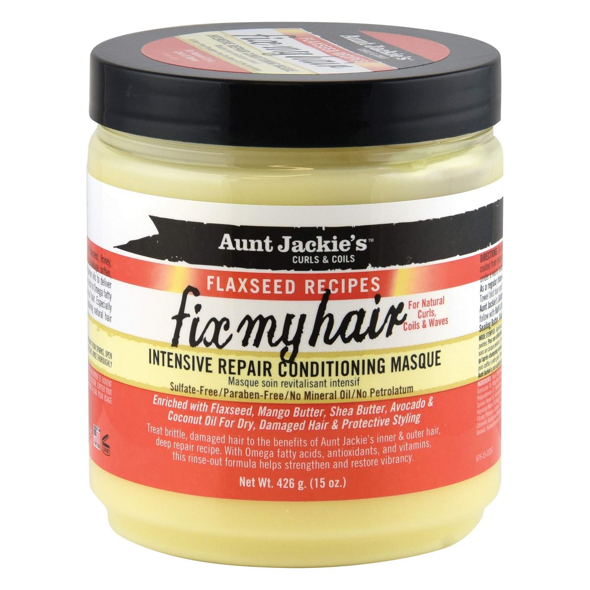 Aunt Jackie's Flaxseed Recipes Fix My Hair Intensive Repair Conditioning Masque – 15 Unzen – Reparierende Haarmaske für geschädigtes Haar