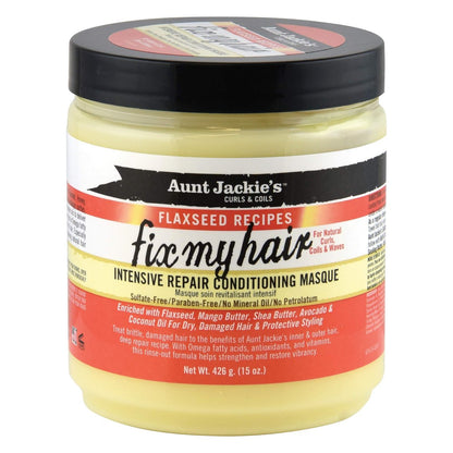 Aunt Jackie's Flaxseed Recipes Fix My Hair Intensive Repair Conditioning Masque – 15 Unzen – Reparierende Haarmaske für geschädigtes Haar
