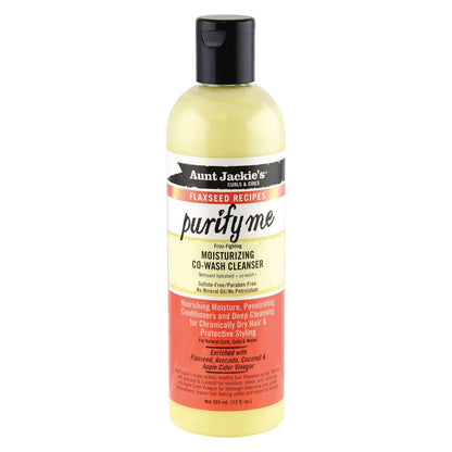 Aunt Jackie's Flaxseed Recipes Purify Me Feuchtigkeitsspendende Co-Wash Haarreinigung für chronisch trockenes Haar und Schutzfrisuren, 355 ml