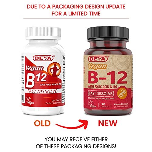 DEVA Vegan Vitamin B12 Fast Dissolve Supplement – Einmal täglich Komplex mit 1000 µg Methylcobalamin B12, Folsäure, B6 – Zitronengeschmack – 90 lösliche Tabletten