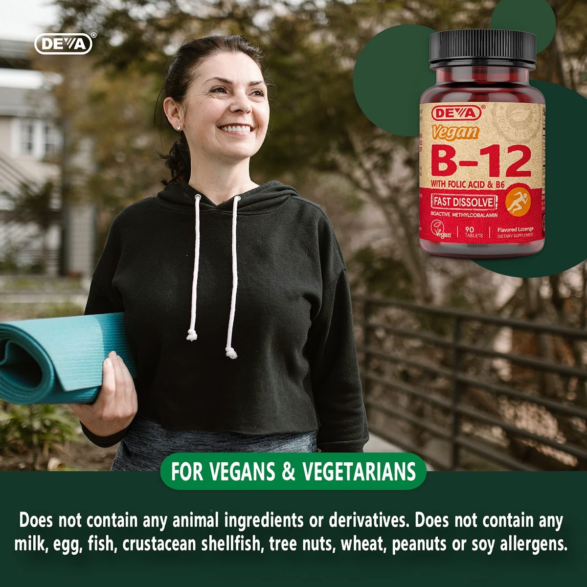 DEVA Vegan Vitamin B12 Fast Dissolve Supplement – Einmal täglich Komplex mit 1000 µg Methylcobalamin B12, Folsäure, B6 – Zitronengeschmack – 90 lösliche Tabletten