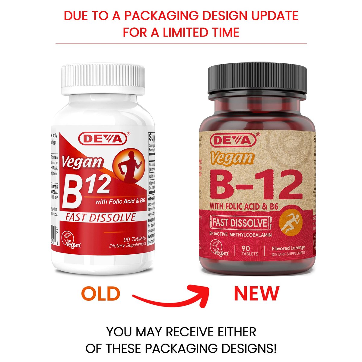 DEVA Vegan Vitamin B12 Fast Dissolve Supplement – Einmal täglich Komplex mit 1000 µg Methylcobalamin B12, Folsäure, B6 – Zitronengeschmack – 90 lösliche Tabletten