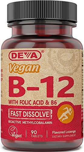 DEVA Vegan Vitamin B12 Fast Dissolve Supplement – Einmal täglich Komplex mit 1000 µg Methylcobalamin B12, Folsäure, B6 – Zitronengeschmack – 90 lösliche Tabletten