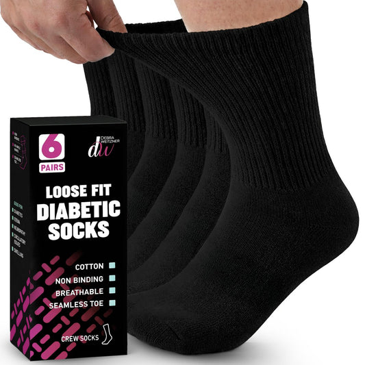 Debra Weitzner Herren Diabetikersocken 6er-Pack, Schwarz, Größe 10-13