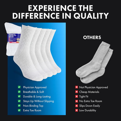 Debra Weitzner Herren Diabetiker-Crew-Socken, 6er-Pack, Weiß, Größe 10-13