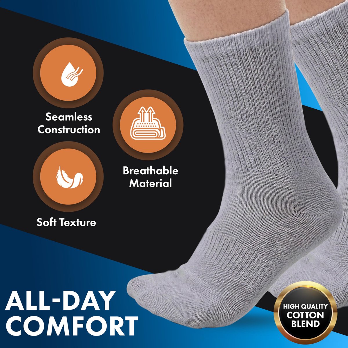 Debra Weitzner Herren Diabetiker-Crew-Socken, 6er-Pack, Weiß, Größe 10-13