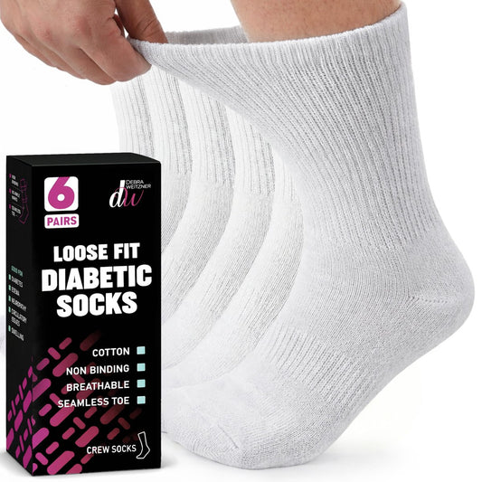 Debra Weitzner Herren Diabetiker-Crew-Socken, 6er-Pack, Weiß, Größe 10-13