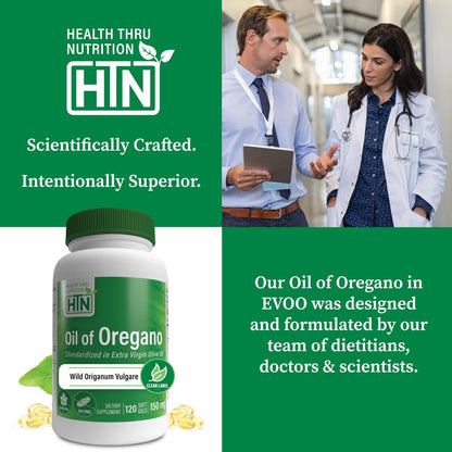 Wild geerntetes Oregano-Öl-Präparat | Europäisches Origanum Vulgare | Immun-, Verdauungs- & Antioxidans-Unterstützung | 120 Mini-Weichkapseln | Nicht-GVO, glutenfrei | von Health Thru Nutrition