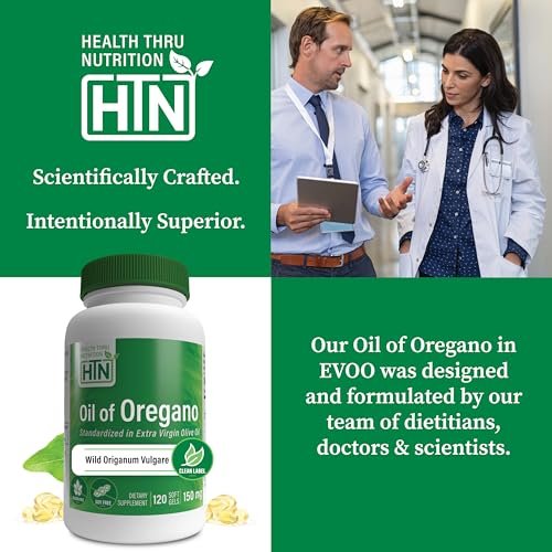 Wild geerntetes Oregano-Öl-Präparat | Europäisches Origanum Vulgare | Immun-, Verdauungs- & Antioxidans-Unterstützung | 120 Mini-Weichkapseln | Nicht-GVO, glutenfrei | von Health Thru Nutrition