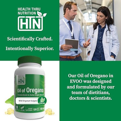 Wild geerntetes Oregano-Öl-Präparat | Europäisches Origanum Vulgare | Immun-, Verdauungs- & Antioxidans-Unterstützung | 120 Mini-Weichkapseln | Nicht-GVO, glutenfrei | von Health Thru Nutrition