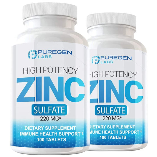 Puregen Labs Zinksulfat 220 mg Nahrungsergänzungsmittel Tabletten – 100 Stück (2er-Pack)