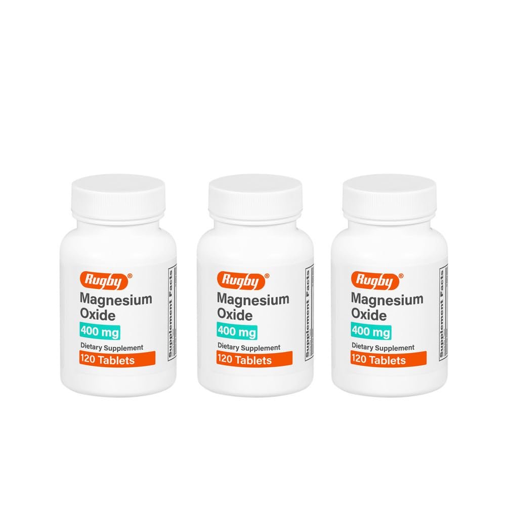 Rugby Magnesiumoxid 400 mg Tabletten – Nahrungsergänzungsmittel – Glutenfrei – 120 Stück (3er-Pack)