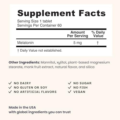 EZ Melts Melatonin – Einschlafhilfe ohne künstliche Aromen – Nicht-GVO & zuckerfrei – Cool Mint – 60 Schmelztabletten (60 Portionen)