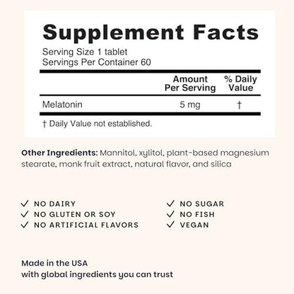 EZ Melts Melatonin – Einschlafhilfe ohne künstliche Aromen – Nicht-GVO & zuckerfrei – Cool Mint – 60 Schmelztabletten (60 Portionen)