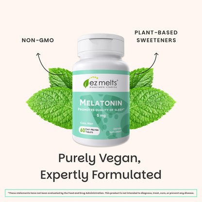 EZ Melts Melatonin – Einschlafhilfe ohne künstliche Aromen – Nicht-GVO & zuckerfrei – Cool Mint – 60 Schmelztabletten (60 Portionen)