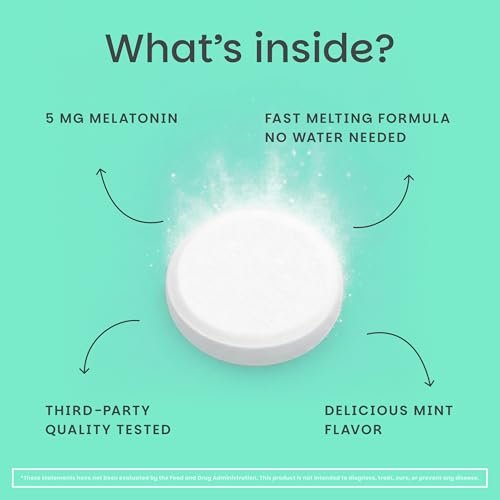 EZ Melts Melatonin – Einschlafhilfe ohne künstliche Aromen – Nicht-GVO & zuckerfrei – Cool Mint – 60 Schmelztabletten (60 Portionen)
