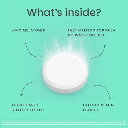 EZ Melts Melatonin – Einschlafhilfe ohne künstliche Aromen – Nicht-GVO & zuckerfrei – Cool Mint – 60 Schmelztabletten (60 Portionen)